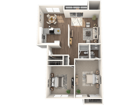 Floor plan for 2 beds, 2 baths, 985 sqft